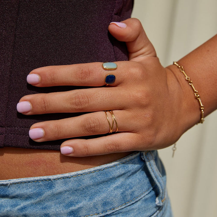 Anillo abrazo con aguamarina